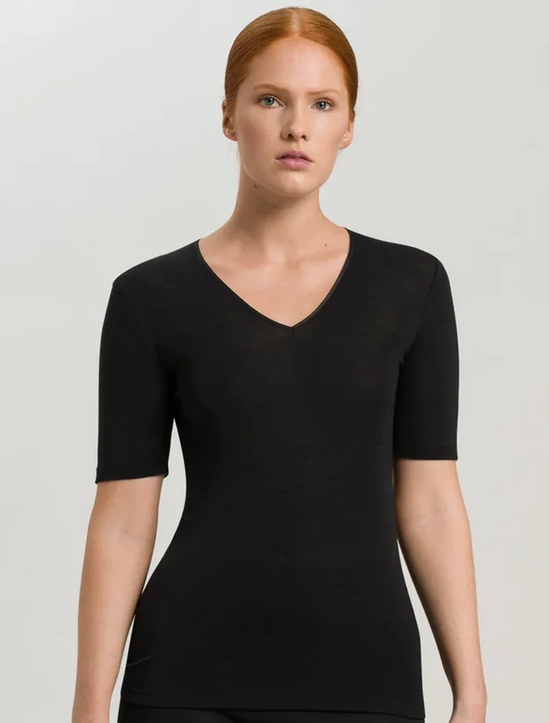 Hanro Woolen Silk Short Sleeve Top in Black